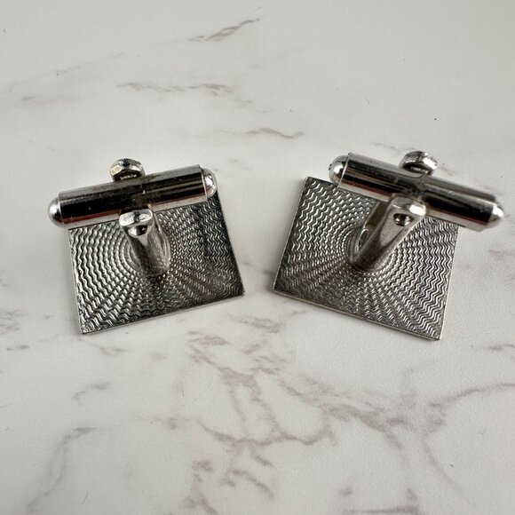 1960s Silver Cufflinks Etched Detail - Picture 4 of 8